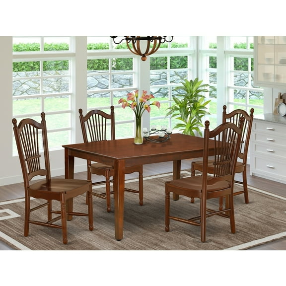 HomeStock Lakefront Luxury 5 Piece Dining Set for 4 Includes a Rectangle Kitchen Table and 4 Dinette Chairs, 36x60 Inch, Mahogany Finish, Sturdy Construction