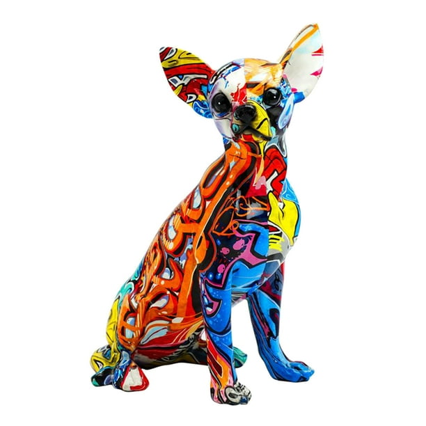 Figura de perro colorida artesanía de resina esta decoración de la casa en figura tallada de Chihuahua