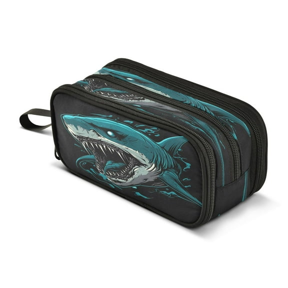 ALAZA Art Shark Pencil Case Bag 3 Compartment Pen Pouch Large Storage Holder Box Organizer
