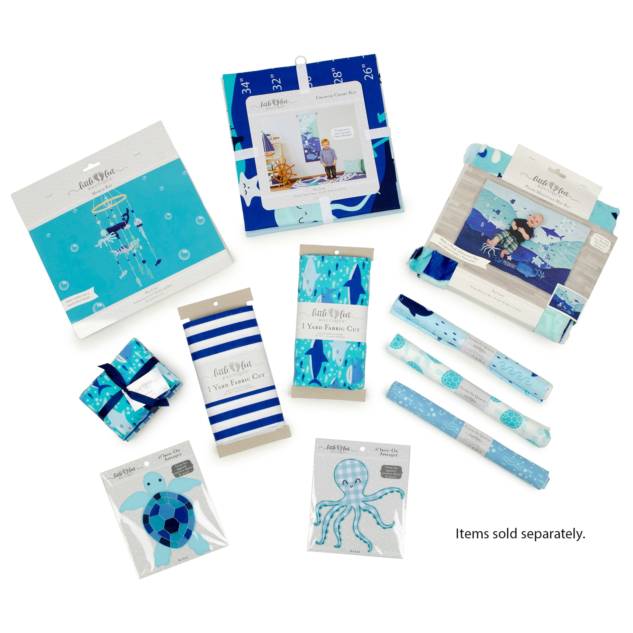 Little Feet Boutique 36"x42" Flannel Shark Precut Sewing & Craft Fabric, Blue 1 Piece