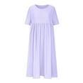 thumbnail image 4 of Meichang Eyelet Dresses for Women Solid Loose FIr Crew Neck Short Sleeve Midi Dresses Folwy Summer Beach Dresses with Pockets Work Dresses for Women Purple S, 4 of 6