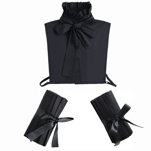 LoudSung Fake Collar Ruffle False Collar Matched Wrist Cuffs Sets Detachable Half Shirt Blouse Dickey Elegant for Women Girls