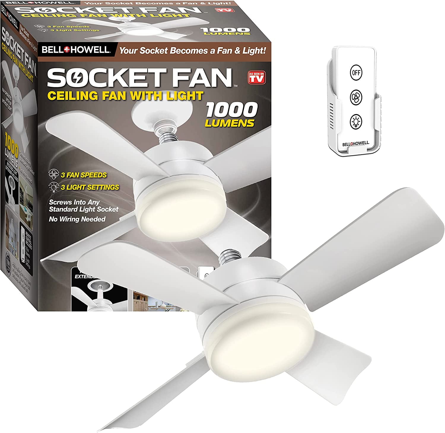 Socket Fan Ceiling Fan with Light 1000 Lumens Ceiling Fan with Light