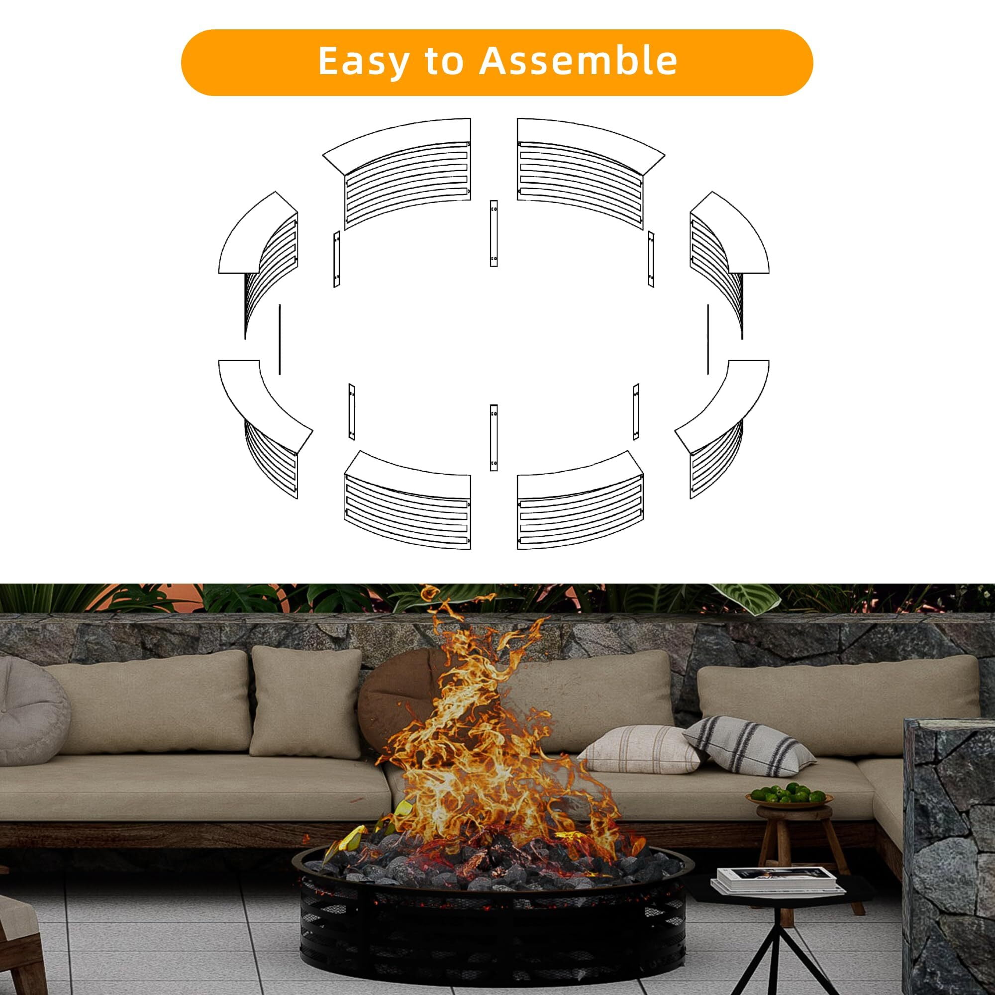 48" Smokeless Fire Pit Ring, Heavy Duty Metal Fire Ring for DIY Outdoor Fire Pits, Above or In-Ground Use for Patio Backyard, Black-a