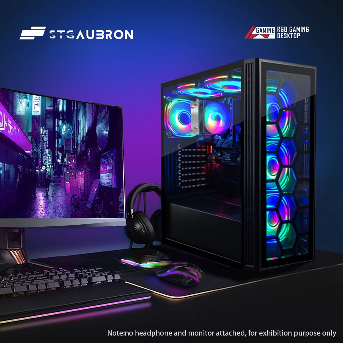 STGAubron Gaming PC Computer Desktop,Ryzen 5 3400G up to 4.2GHz,16G DDR4,512G SSD,WiFi 6 & BT 5.2,RGB Fan x4,Windows 11 Home
