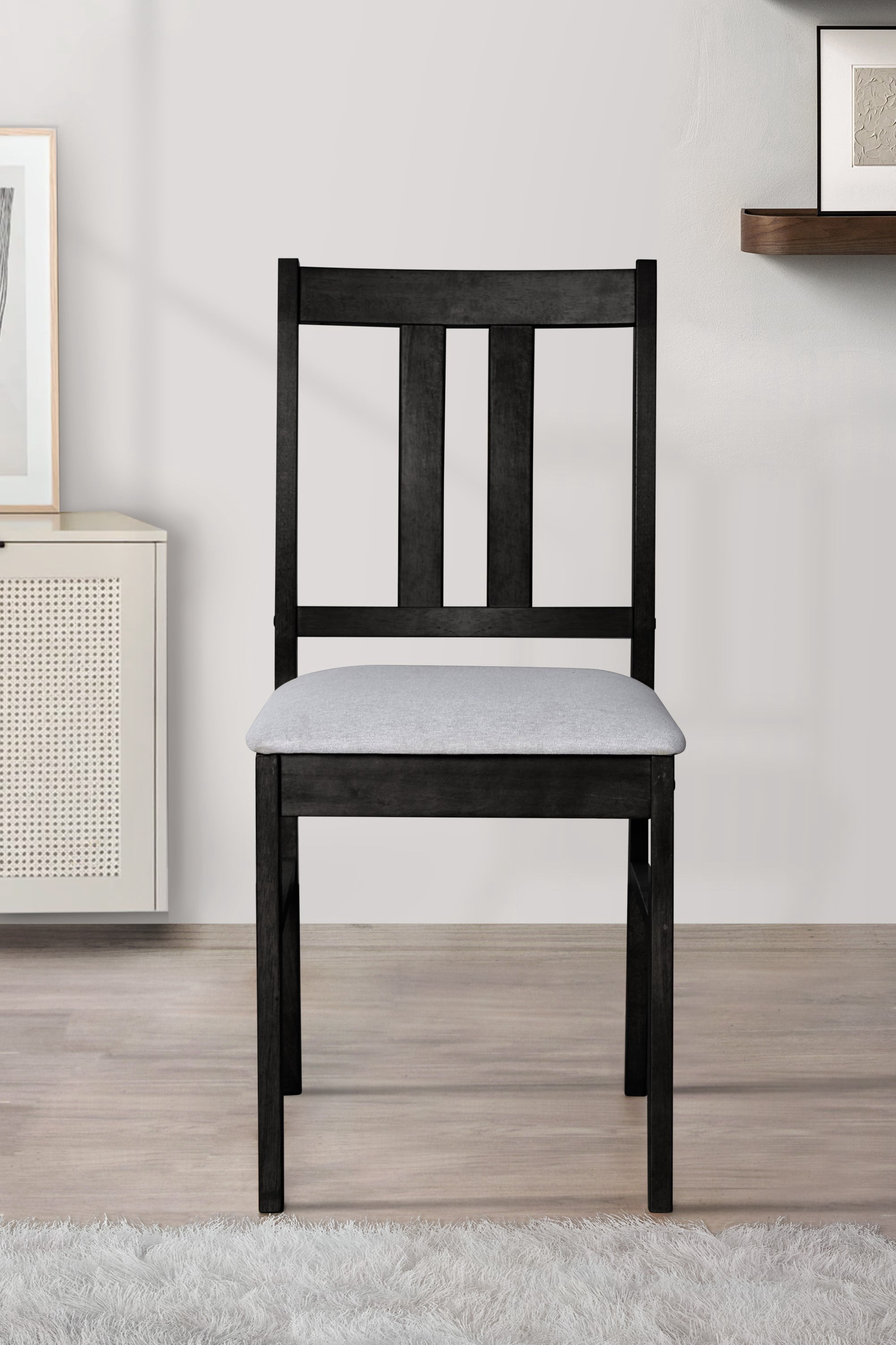 Home Design 5-Piece Sanford Dining Set, Black/Gray, Rectangular table, Middle-divided top, Slat-back cushioned chairs, Comfortable seating, Sturdy square legs, Modern style, Durable construction