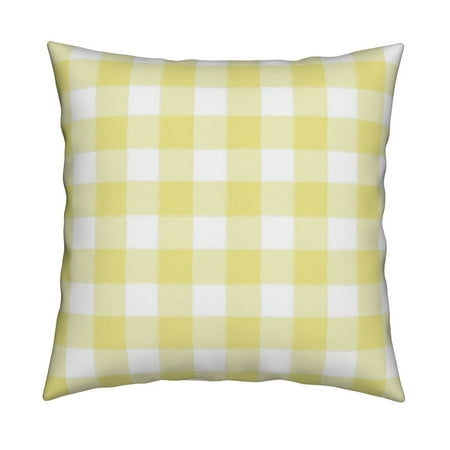 Yellow Gingham Hanging Letter - Yellow Gingham Plaid Yellow Throw Pillow Cover w Optional Insert by Roostery