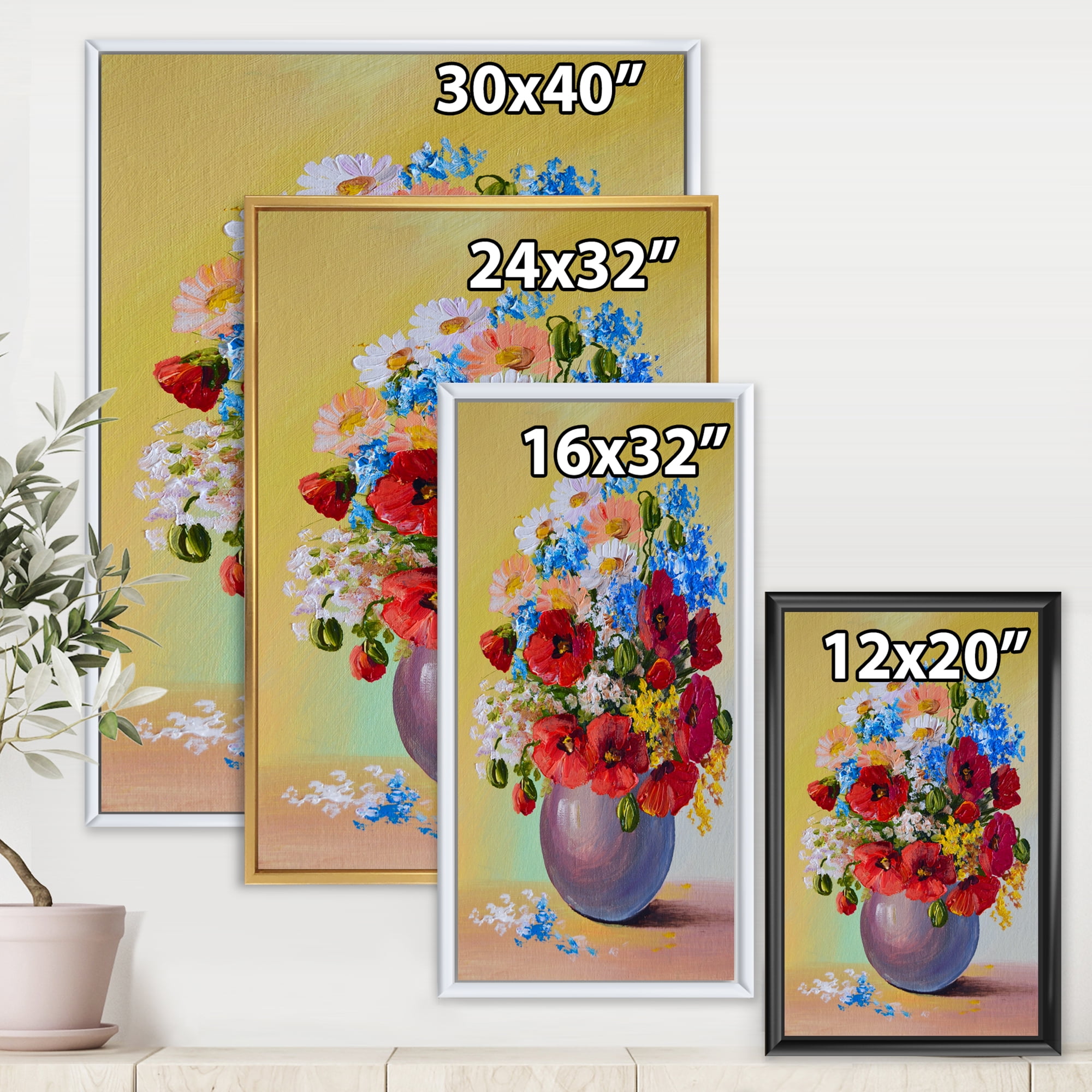 Designart 'Still Life A Bouquet Of Blue and Red Flowers' Traditional Framed Canvas Wall Art Print