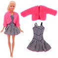 thumbnail image 1 of Conjunto de chaleco de piel para muñeca, abrigo + vestido/traje informal para Barbies de 11,8 pulgadas, accesorios de ropa, chaqueta de felpa, regalo para niños, 4 Uds., 1 of 4