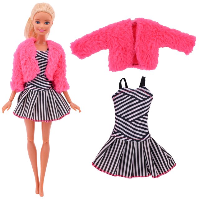 Conjunto de chaleco de piel para muñeca, abrigo + vestido/traje informal para Barbies de 11,8 pulgadas, accesorios de ropa, chaqueta de felpa, regalo para niños, 4 Uds.