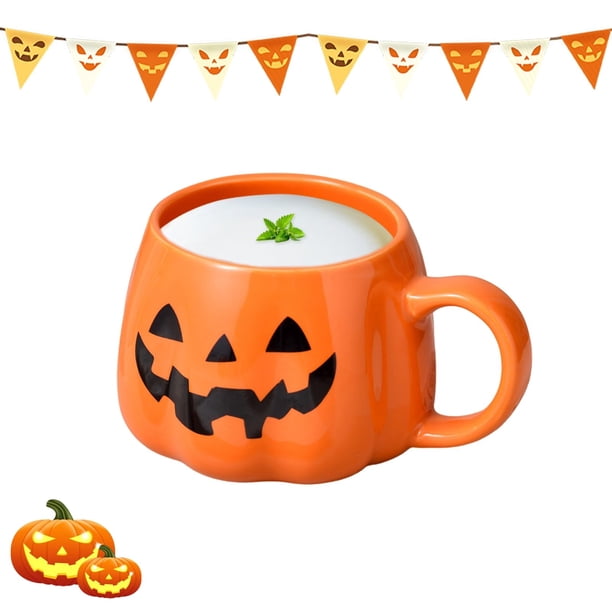Taza de calabaza de Halloween, taza de café de cerámica con fantasmas, taza de café de cerámica, taza de sopa de leche, linda calabaza, taza de té para Halloween, Acción de Gracias, Navidad (1 pieza)