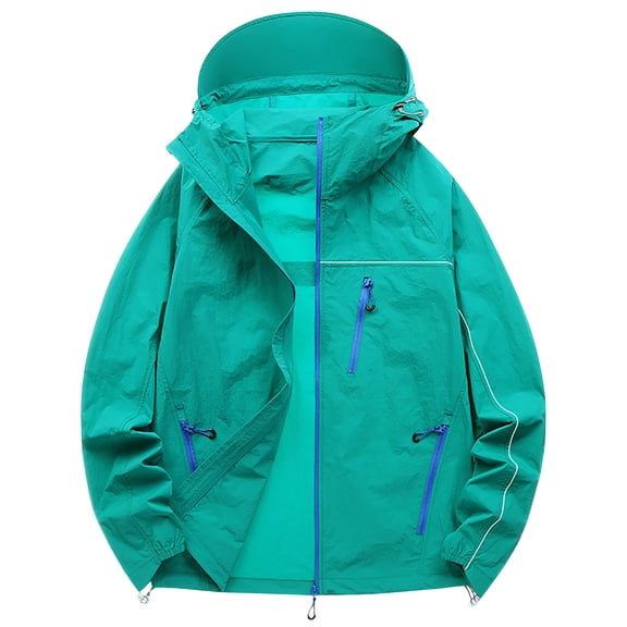 GUZOM Mens UPF 50  Sun Protection Jacket Lightweight Packable Hooded Green with Visor Zippered Pockets,Size L