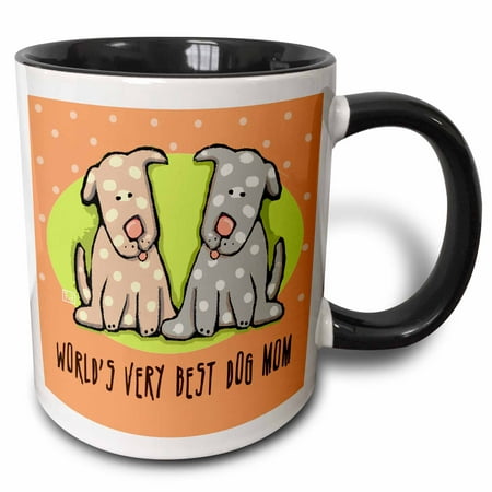 3dRose World s Best Dog Mom Cute Cartoon Puppies Pets Animals - Two Tone Black Mug,