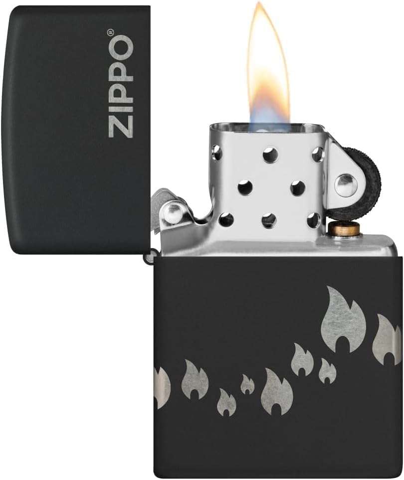 Zippo Lighter - Customized Message Zippo Flames, Laser 360 - Black Matte 48980