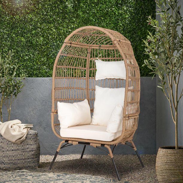 Eclife Patio Wicker Egg Chair PE Rattan Lounge Chair Egg Basket Chair