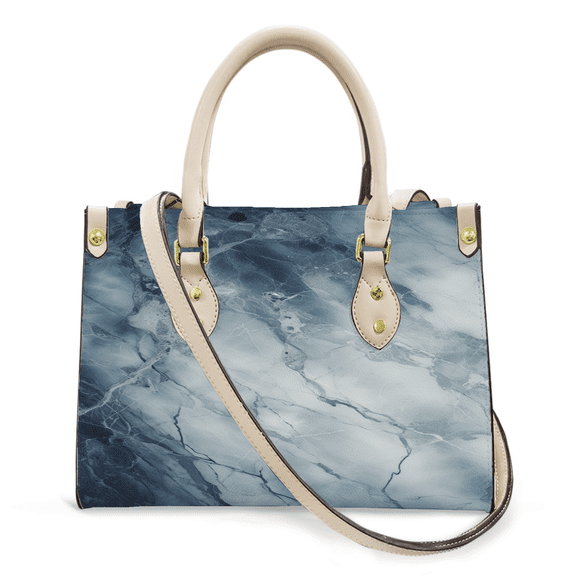 Purse Tote Bag for Women Leather Handbag, Satchel Shoulder Crossbody Top Handle Bags for Work Travel, Blue Marble Modern Luxury, , WHITE