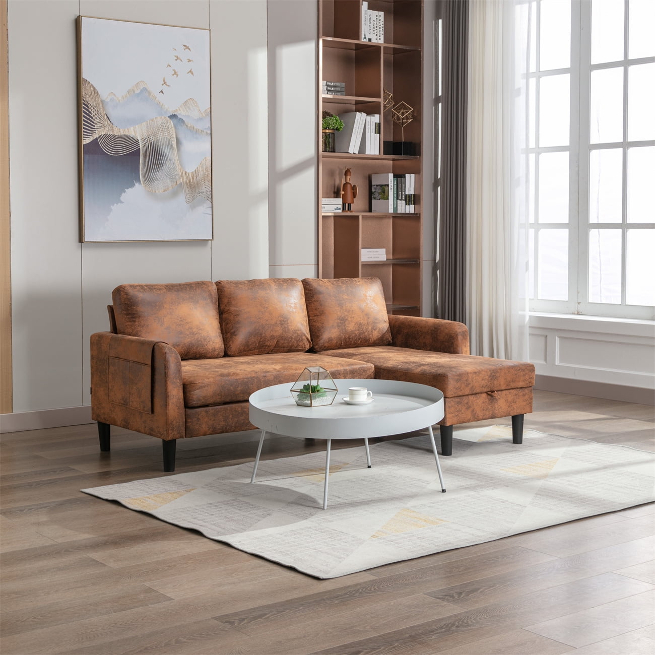 L Shaped Sectional Sofa, Sectional Storage Sofa Bed with Convertible