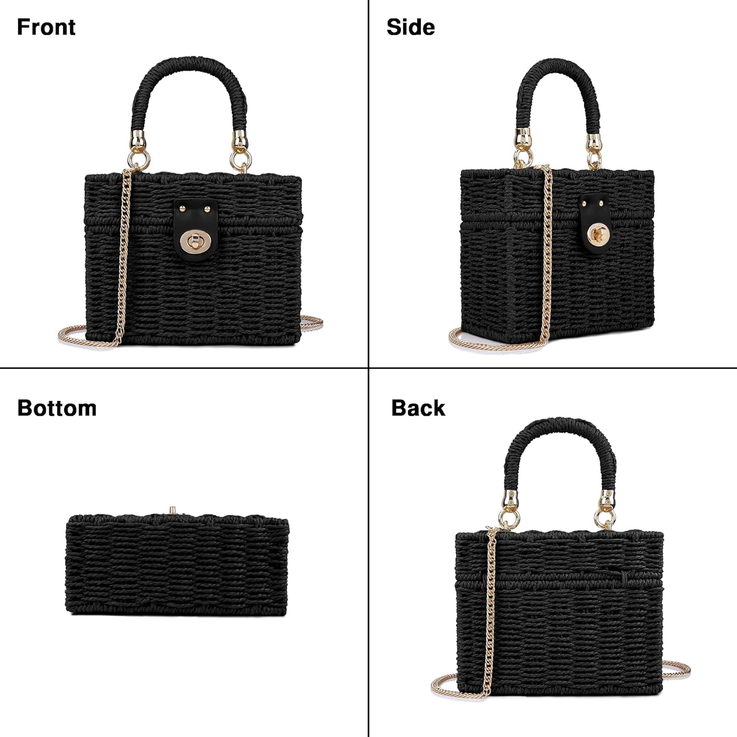 Handwoven Rattan Bag for Women Wicker Crossbody Shoulder Bag Straw Beach Tote Bag
