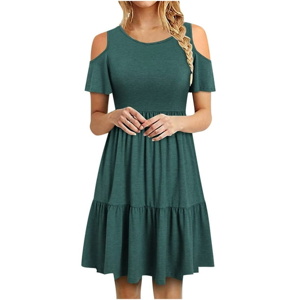 jsaierl Summer Dress Women 2023 Casual Print Dress Swing Short Sleeve ...