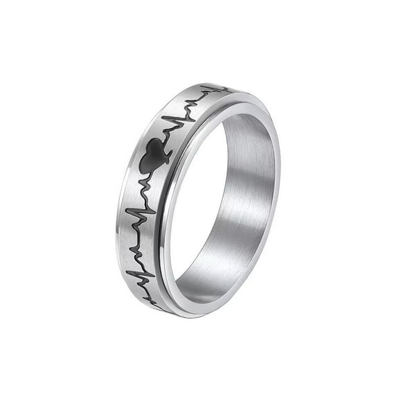 PAURO Couples 6mm Stainless Steel Heartbeat Romantic Wedding Promise Ring Silver Size 6