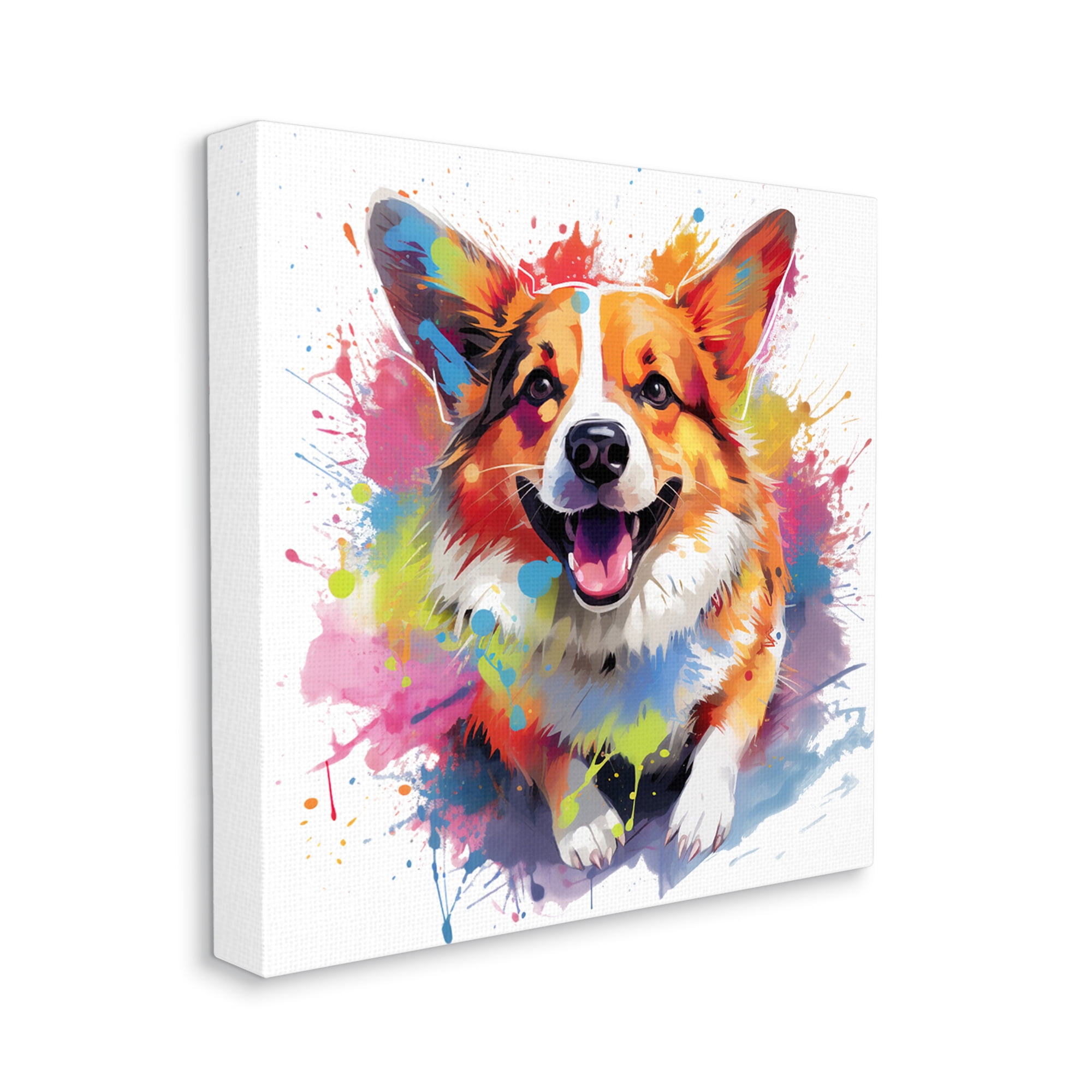 Stupell Industries Happy Corgi Modern Splatter Animals & Insects Painting Gallery Wrapped Canvas Art Print Wall Art, 36 x 36