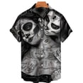 thumbnail image 5 of Camisa de manga corta para hombre, cómoda y transpirable, informal, con estampado 3D de calavera divertida, nueva de verano de 2024, con solapa y botones, talla grande, 5 of 5