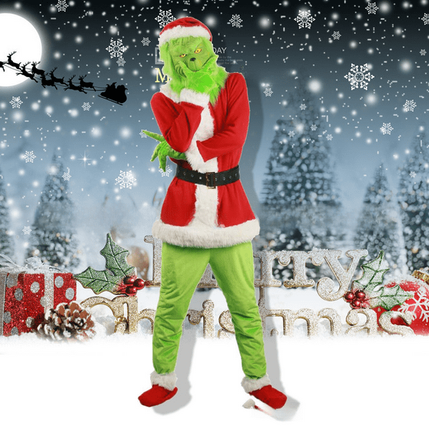 Disfraz de Navidad Geek Geek Steal Disfraz de Grinch de pelo verde Máscara de Grinch de pelo verde