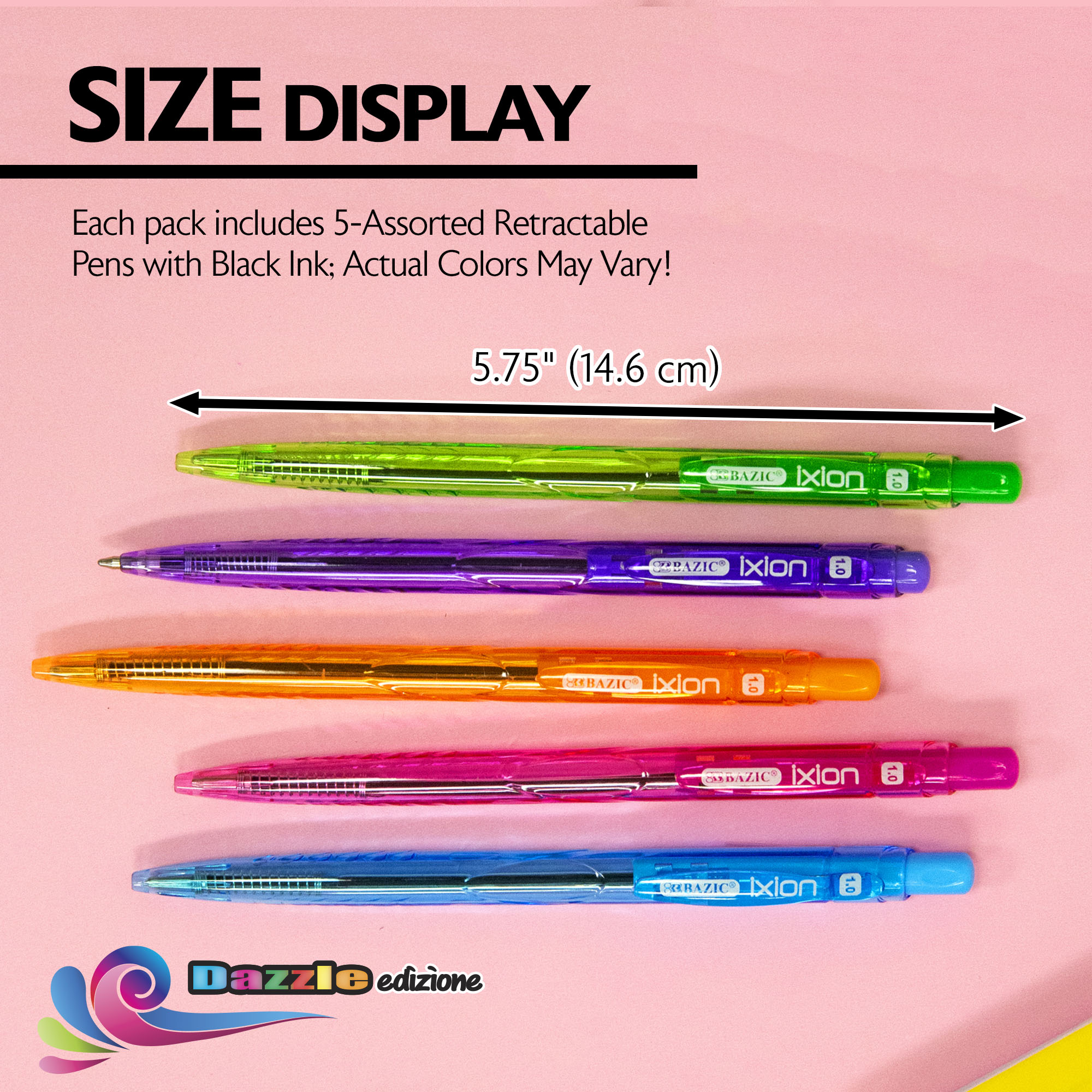 BAZIC Ixion Black Color Retractable Ballpoint Pens, 1.0mm (5/Pack), 24-Pack