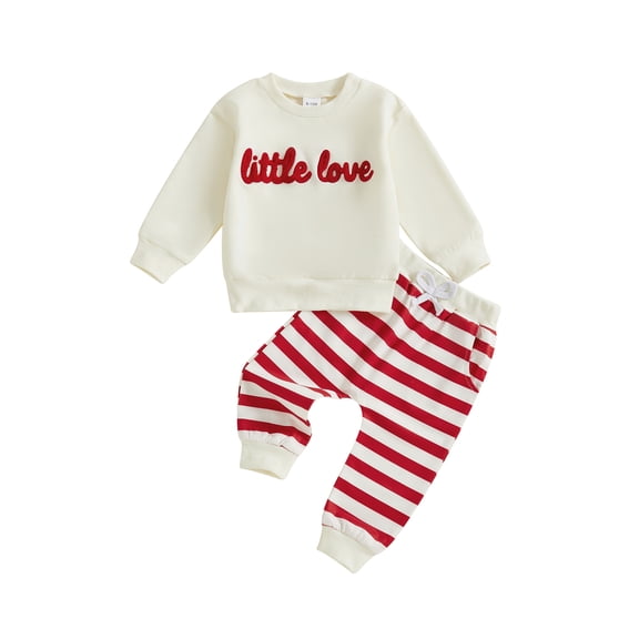 BemeyourBBs Toddler Baby Boy Girl Valentine Day Outfits Little Love Letter Embroidery Long Sleeve Pullover Sweatshirt Tops Pants Set