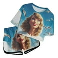thumbnail image 1 of EDFBUYKRS Girls Shorts Set Top And Short Set Short Sleeve Tees Music Fan Outfit Kids, 1 of 4