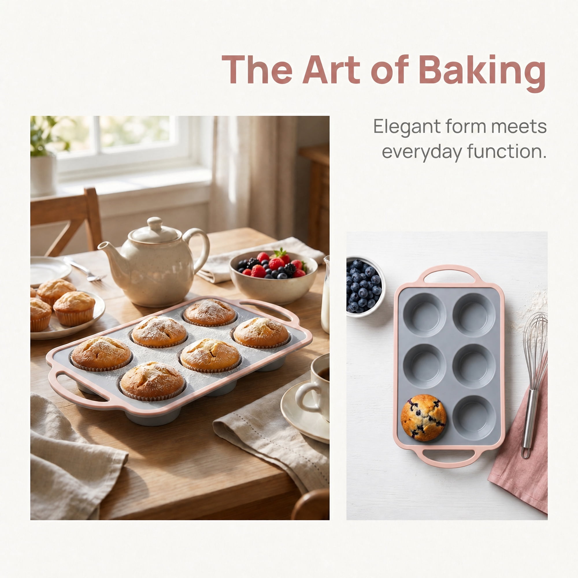 Unique Bargains Baking Pan 12-Cup Nonstick Silicone Tray with Dual Handles Gray/Pink 12.8"x7.1"x1.5"