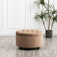 thumbnail image 3 of Wovenbyrd Large Round Pintucked Storage Ottoman, Lift-Off Lid - Almond Brown Polyester, 3 of 10