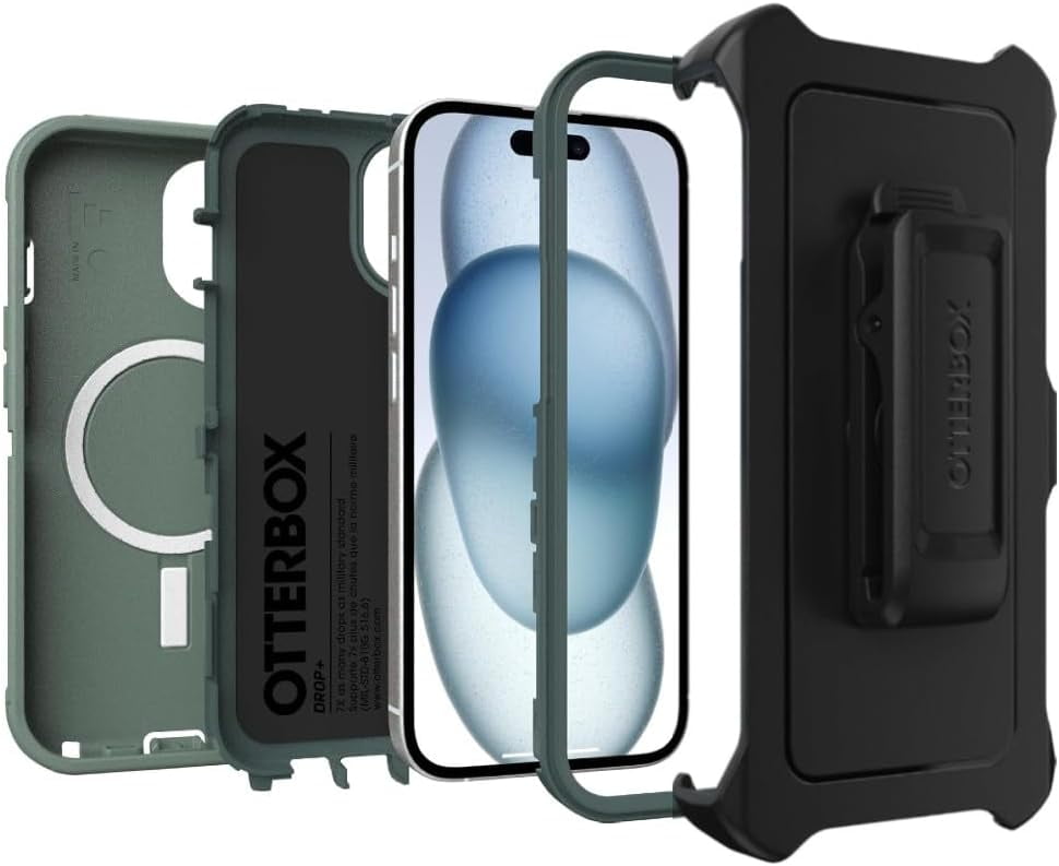 OtterBox iPhone 16e (Only) - Defender Series MagSafe Case - Forest Ranger (Green) - Built-in Magnets - Screenless - Rugged & Durable - with Port Protection - Holster Clip Included