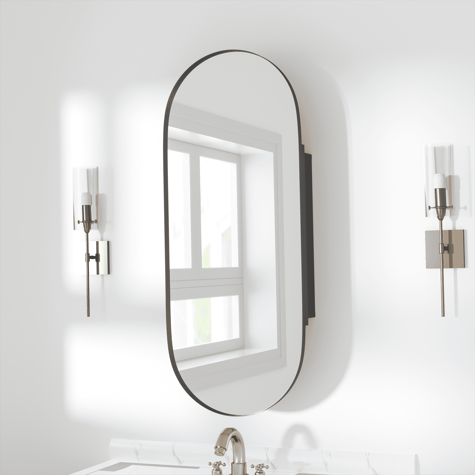 MAYEERTY 13"×7" Model I Black Iron Track Mirror Cabinet Compact Storage for Small Bathrooms
