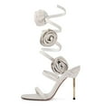 thumbnail image 2 of FSJ Women Sexy Round Open Toe Rose Floral Spiral Ankle Wrap Pumps Stiletto Thin High Heel Lace-up Sandals Prom Wedding Shoes Size 8 Gray, 2 of 4