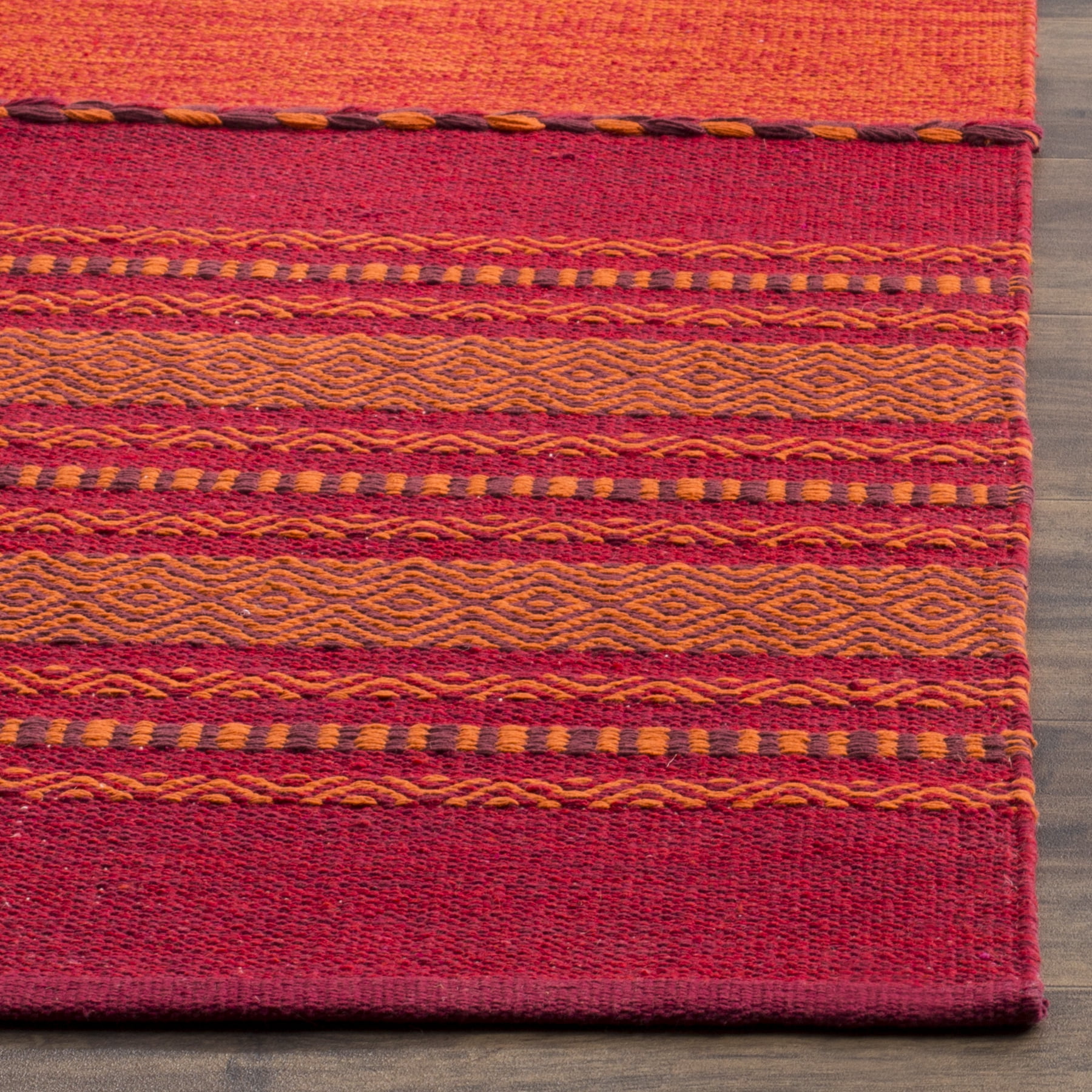 SAFAVIEH Montauk Ben Striped Soft Braided Cotton Area Rug, Orange/Red, 9' x 12'