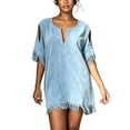 thumbnail image 2 of Karymi Easter Dress Boho Beach Vacation Tassel Mini Dress, Notch V Neck Cold Shoulder Cutout Short Sleeve Loose Shift Cover Up Dress Cocktail Dresses for Women, 2 of 7