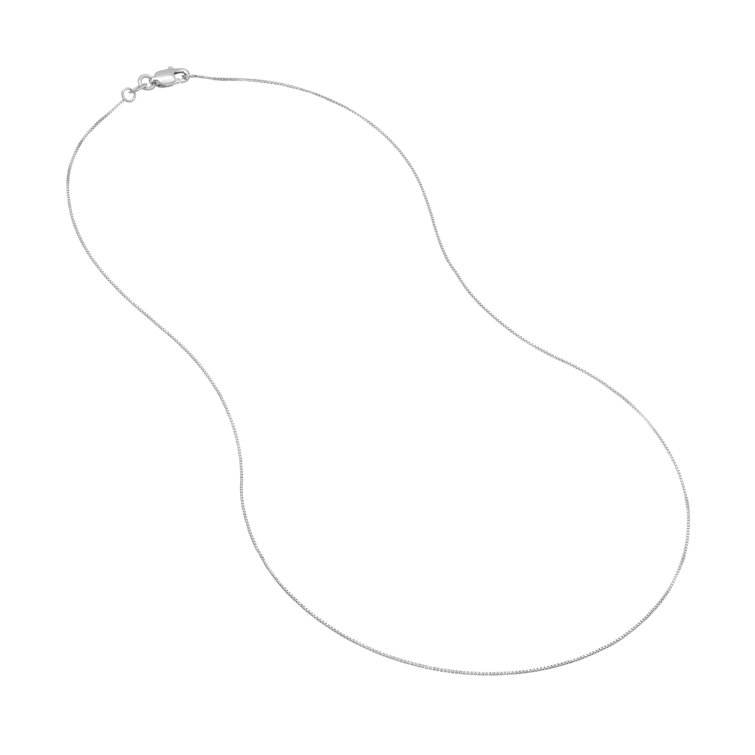 14K White Gold Women's 18" 0.55mm Box Chain Necklace with 040 Gauge and Lobster Lock Quality Tag