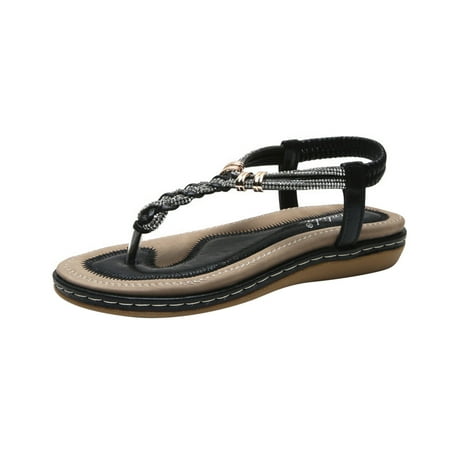 

YanHoo Clearance Thong Sandals Women Girls Beach Dressy T-strap Slip On Flat Sandals Casual Wear Cute Gladiator Roman Fashion Flip Flop Shoes