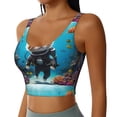 thumbnail image 2 of Goofa Underwater Diving Cat Printed Sports Bras for Women, High Impact Running Bra Workout Crop Tank Tops Longline Sports Bra Push up-XX-Large, 2 of 9