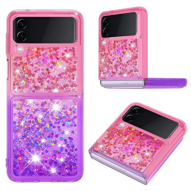 Funda para Samsung Galaxy Z Flip 3 5G Transparente con Brillos Carcasa Protectora Antigolpes con Glitter Brillante