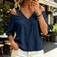 thumbnail image 5 of Edvintorg Women's Plus Size Tops Cold Shoulder 3/4 Sleeve V Neck Lightweight Loose Casual Pullover Shirt Fashion Clothing Navy M, 5 of 6