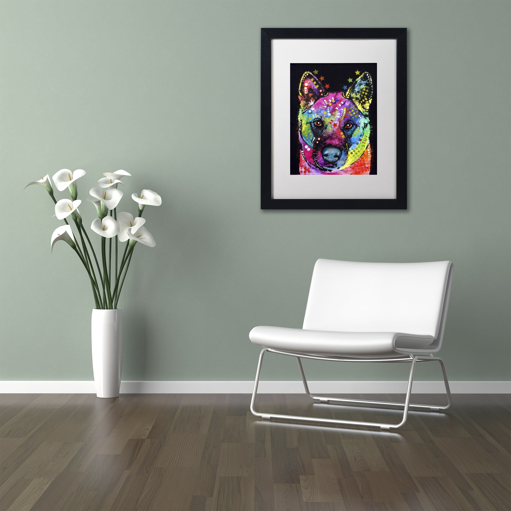 Trademark Fine Art "Akita II" Canvas Art by Dean Russo, White Matte, Black Frame