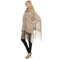 thumbnail image 4 of YELETE Women's Poncho, Twist Knit Fringed Hem, Beige, One Size, 4 of 4