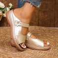 thumbnail image 3 of Slip On Wedge Sandals for Women Comfortable Open Toe Mules Adjustable Walking Platform Slides for Summer Travel Gold Size 7.5, 3 of 5