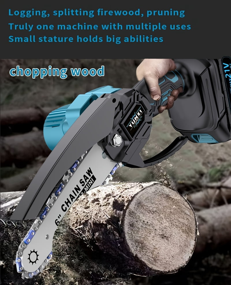 Portable Cordless Lithium Chainsaw, 6 Inch Handheld Electric Mini Saw for Home, Garden & Outdoor Wood Cutting, Rechargeable Chainsaw for Tree Pruning & DIY Projects