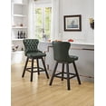 thumbnail image 2 of GTU Furniture 29-Inch Upholstered Bar Stools Set of 2, Swivel Bar Stools with Backs, Solid Rubber Wood Legs and Padded Seat & Back, Modern Upholstered Bar Chairs with Faux Leather (Green), 2 of 8