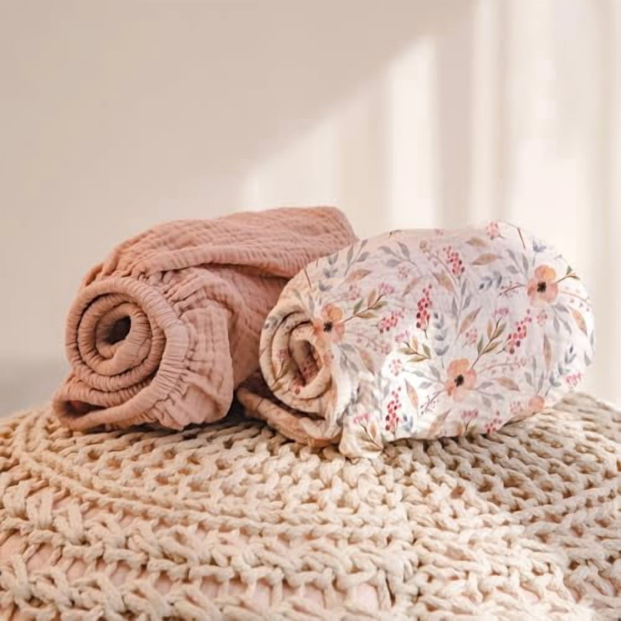Muslin Changing Pad Cover: 2-Pack Soft Breathable Cotton Boho Floral Print for Baby Girls - Nursery & Baby Shower P-Pink & Flower