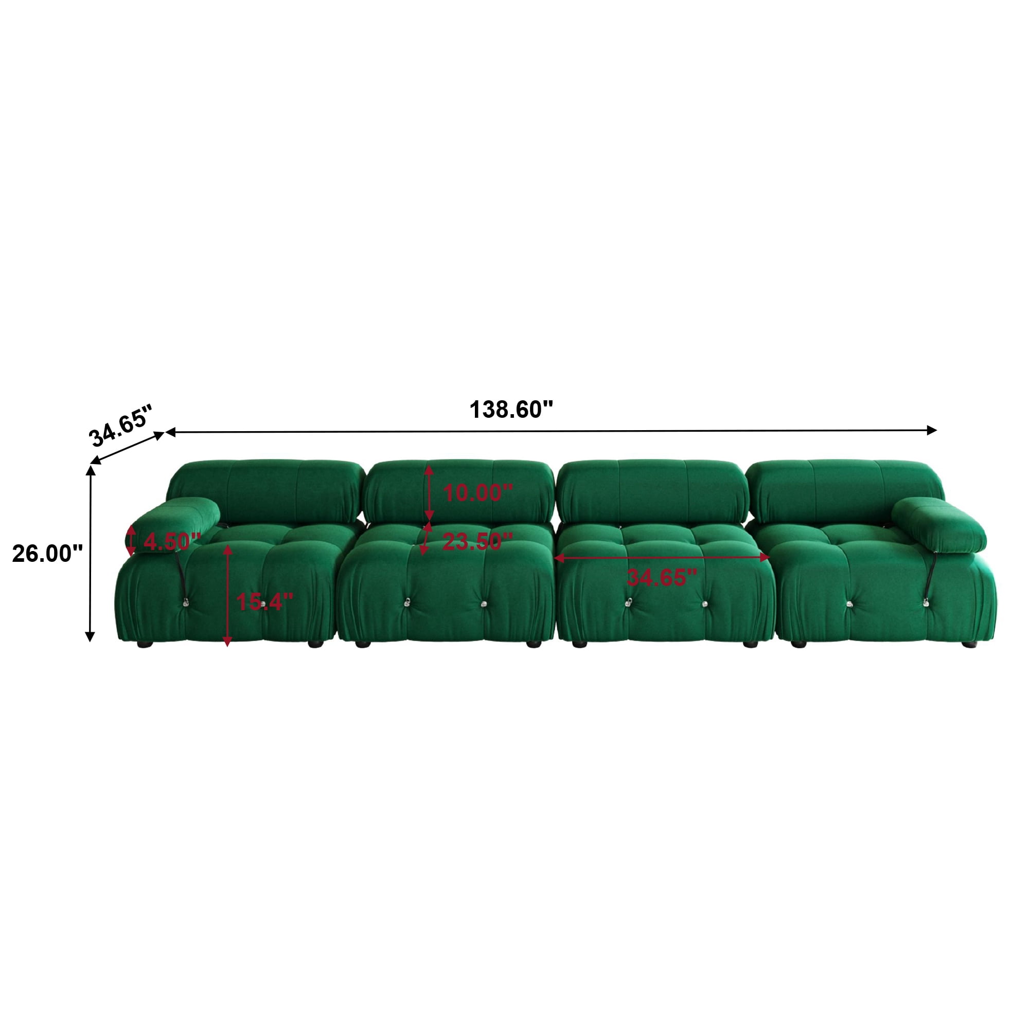 bokifol 139"Modern Sectional Sofa,Suede Fabric Modular Couch,4 Seats Oversized Sofa for Living Room,Green