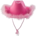 thumbnail image 2 of Sombrero de Vaquera Rosa con Plumas - Sombrero de Vaquero para Mujeres, Adolescentes con ala de Plumas esponjosas, Fiesta de Disfraces temática, Disfraces para Juegos de rol, Talla para Adul, 2 of 5